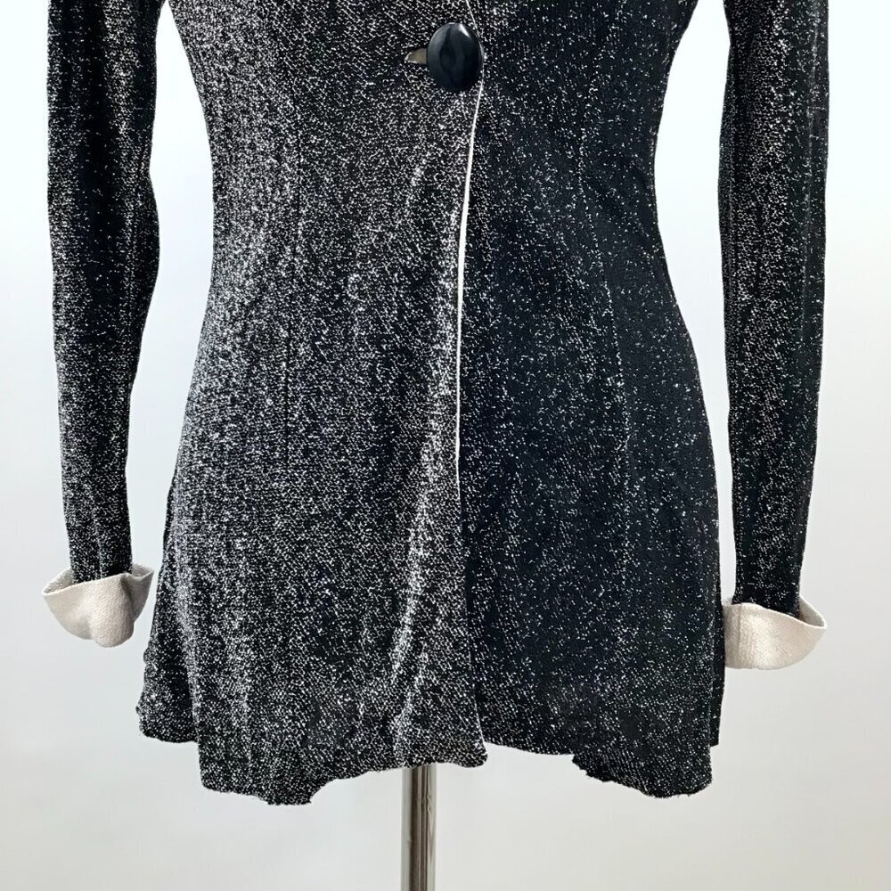 Vintage 1970s Disco Top Women's 10 Black White Metallic Butterfly Collar Retro - Picture 3 of 12